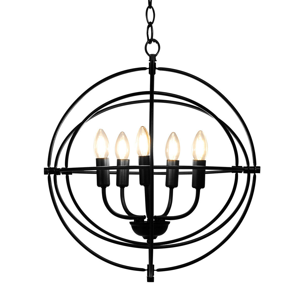 20 Inch 5 Lights Metal Chandelier, Pivoting Interlocking Rings, Black Ceiling Lights at Gallery Canada