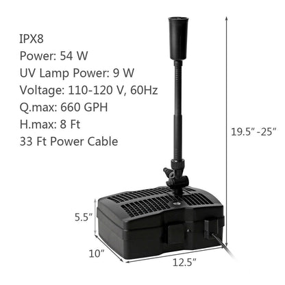 All-in-One 660 GPH Pond Filter Pump with Sterilizer and Fountain Jet, Black Watering & Irrigation at Gallery Canada