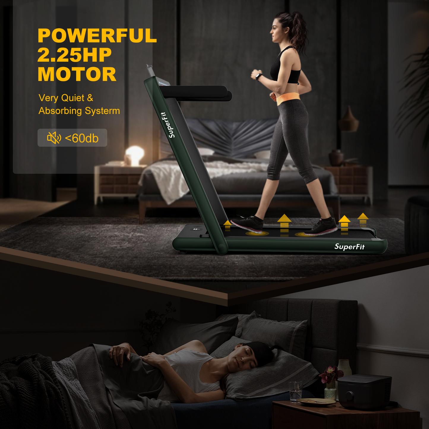 2-in-1 Electric Motorized Health and Fitness Folding Treadmill with Dual Display and Speaker, Green Treadmills at Gallery Canada