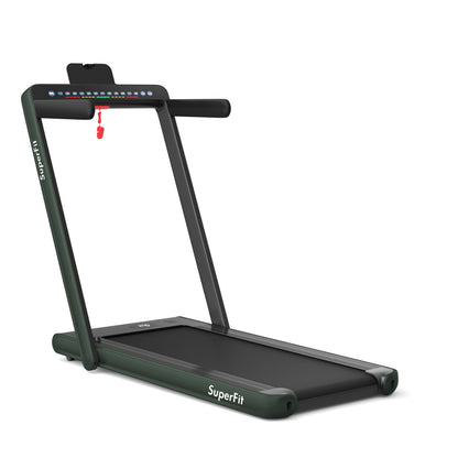 2-in-1 Electric Motorized Health and Fitness Folding Treadmill with Dual Display and Speaker, Green Treadmills at Gallery Canada
