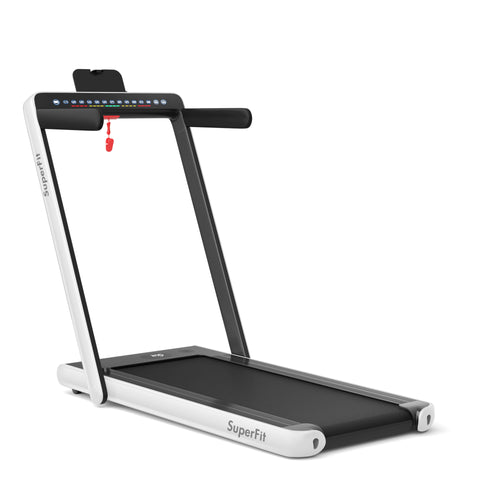 2-in-1 Electric Motorized Health and Fitness Folding Treadmill with Dual Display and Speaker, White