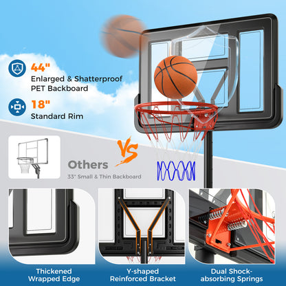 4.4-10 Feet Portable Basketball Hoop Adjustable with 2 Wheels and Fillable Base, Black Sport Equipments at Gallery Canada