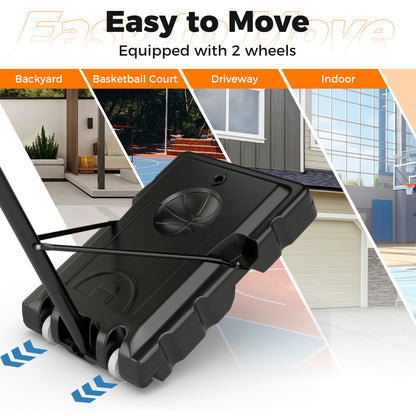 4.4-10 Feet Portable Basketball Hoop Adjustable with 2 Wheels and Fillable Base, Black Sport Equipments at Gallery Canada