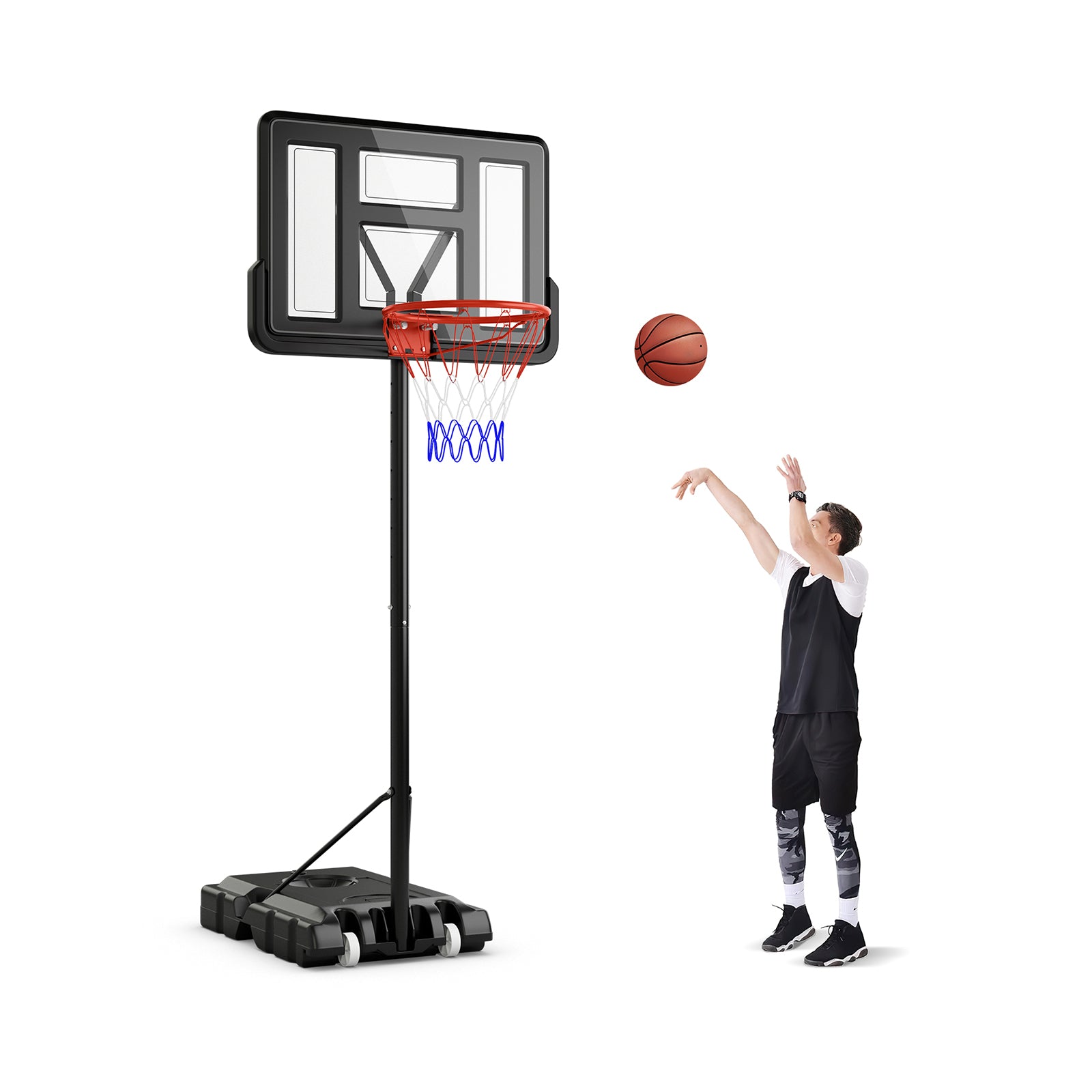 4.4-10 Feet Portable Basketball Hoop Adjustable with 2 Wheels and Fillable Base, Black Sport Equipments at Gallery Canada