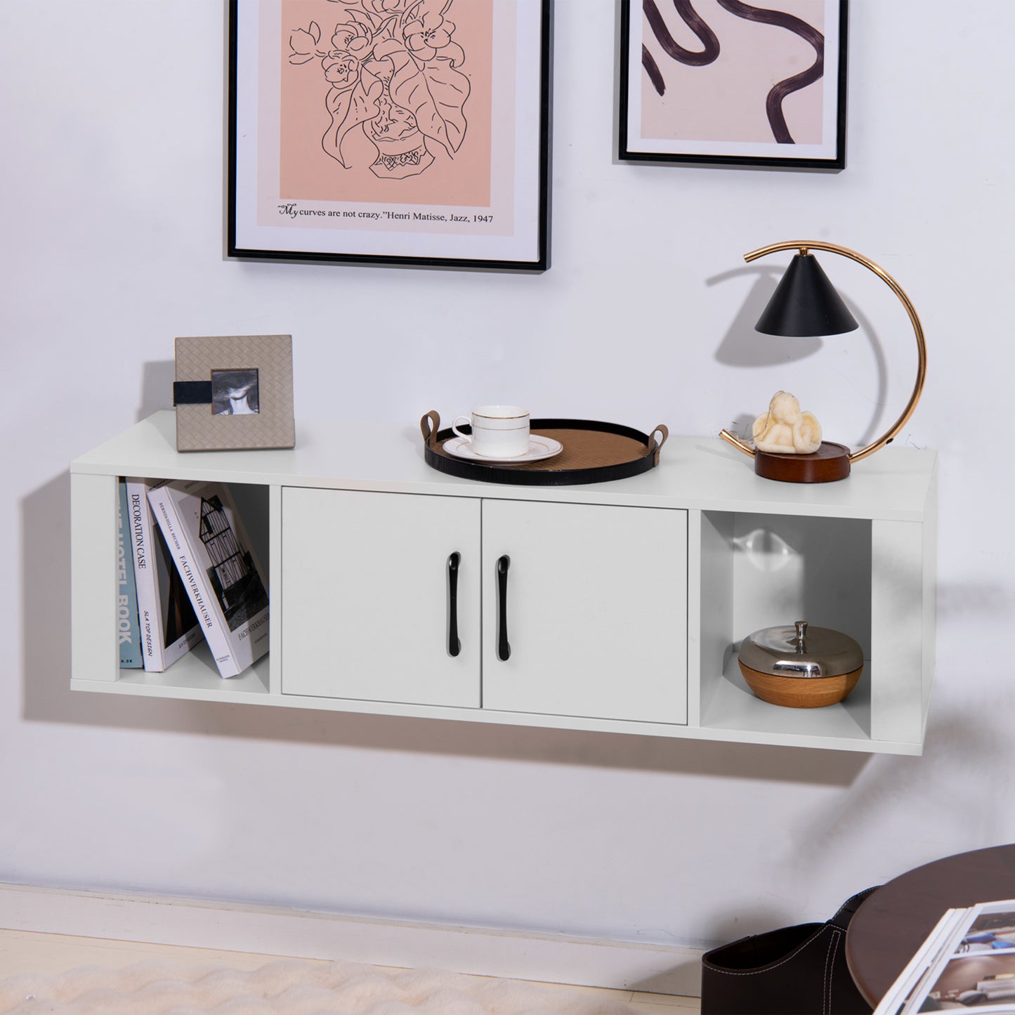 Wall Mounted Floating 2 Door Desk Hutch Storage Shelves, White Living Room at Gallery Canada