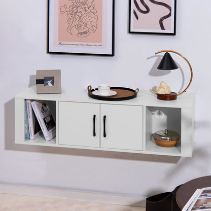 Wall Mounted Floating 2 Door Desk Hutch Storage Shelves, White Living Room at Gallery Canada