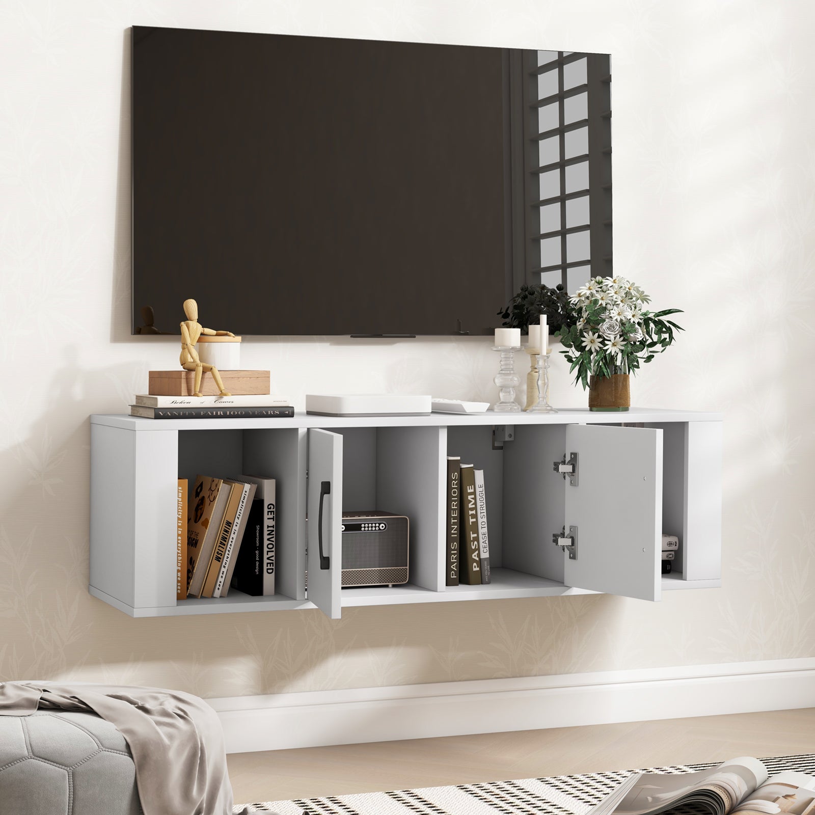 Wall Mounted Floating 2 Door Desk Hutch Storage Shelves, White Living Room at Gallery Canada
