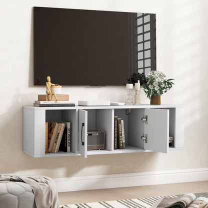 Wall Mounted Floating 2 Door Desk Hutch Storage Shelves, White Living Room at Gallery Canada