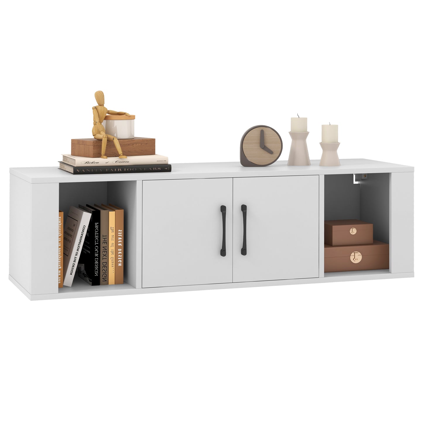 Wall Mounted Floating 2 Door Desk Hutch Storage Shelves, White Living Room at Gallery Canada