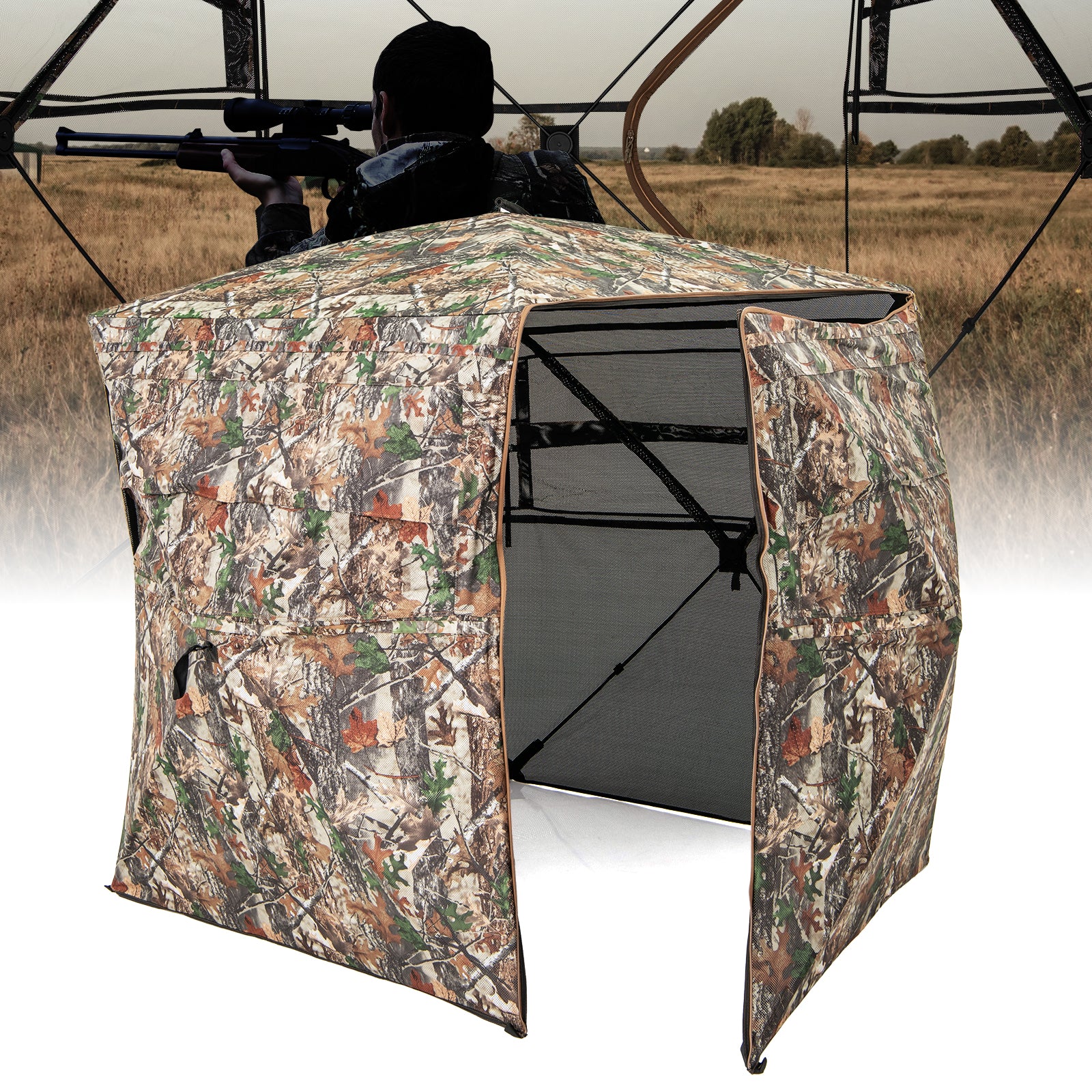 360° One Way See Through Hunting Blind Ground Blind with Portable Carrying Bag, Camouflage Tents at Gallery Canada
