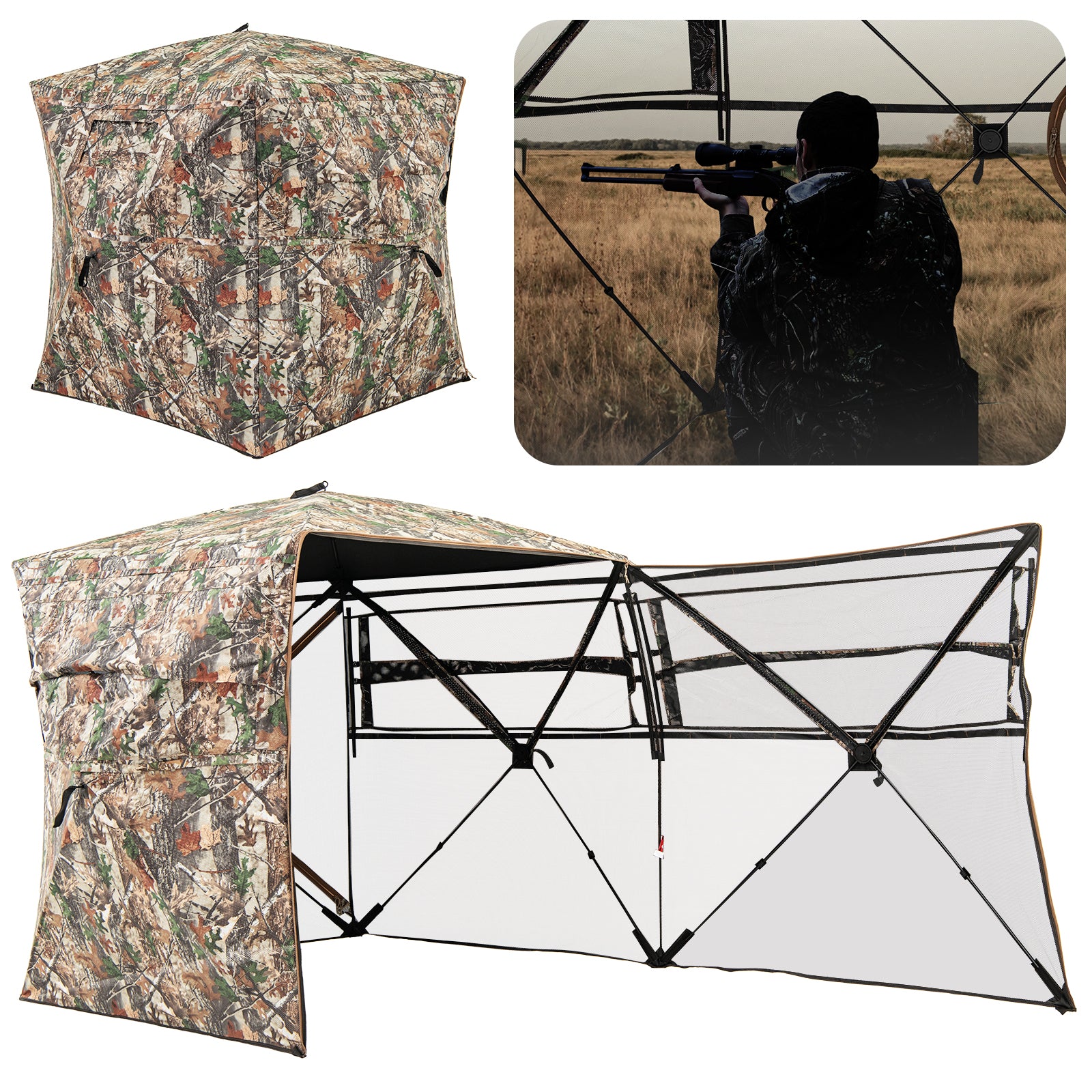 360° One Way See Through Hunting Blind Ground Blind with Portable Carrying Bag, Camouflage Tents at Gallery Canada