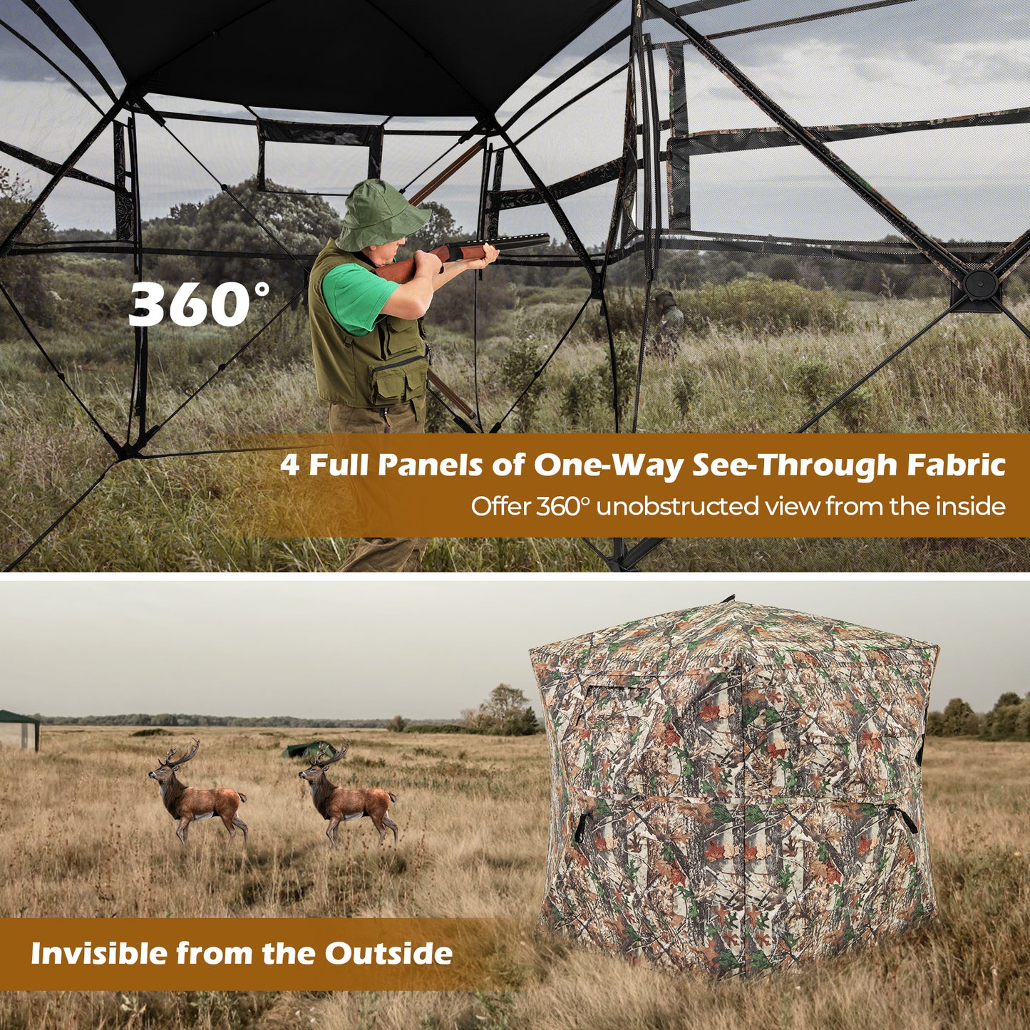 360° One Way See Through Hunting Blind Ground Blind with Portable Carrying Bag, Camouflage Tents at Gallery Canada