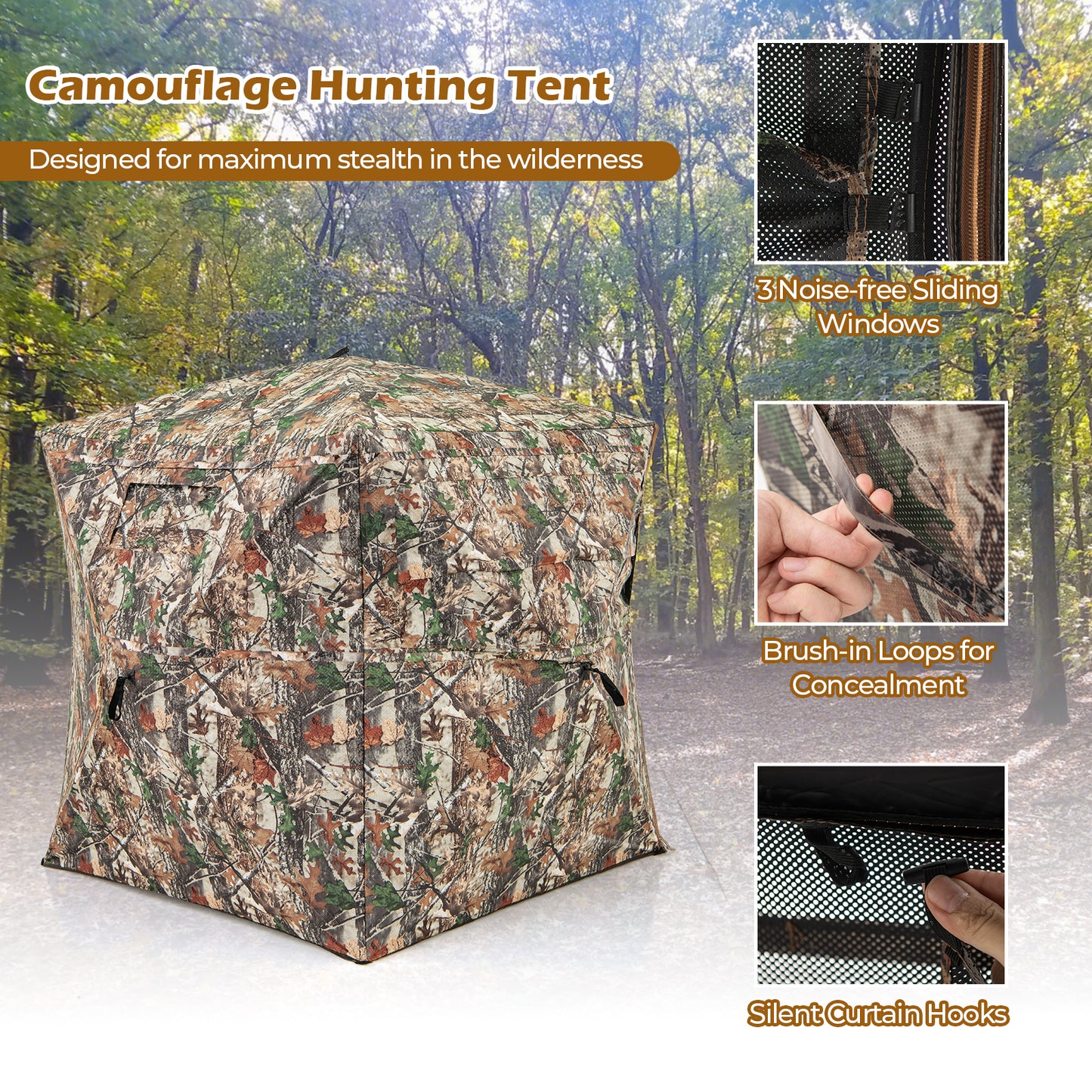 360° One Way See Through Hunting Blind Ground Blind with Portable Carrying Bag, Camouflage Tents at Gallery Canada