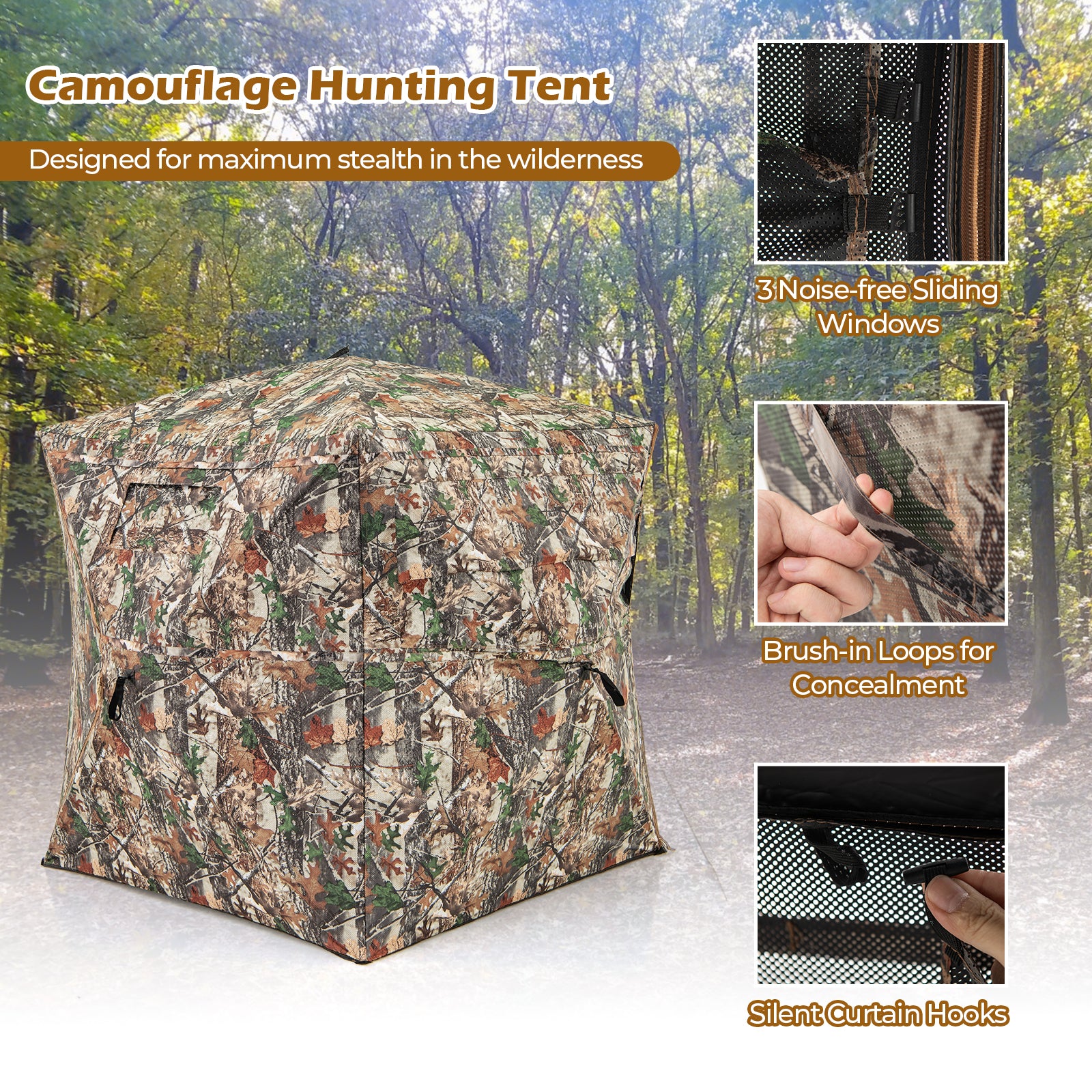 360° One Way See Through Hunting Blind Ground Blind with Portable Carrying Bag, Camouflage Tents at Gallery Canada