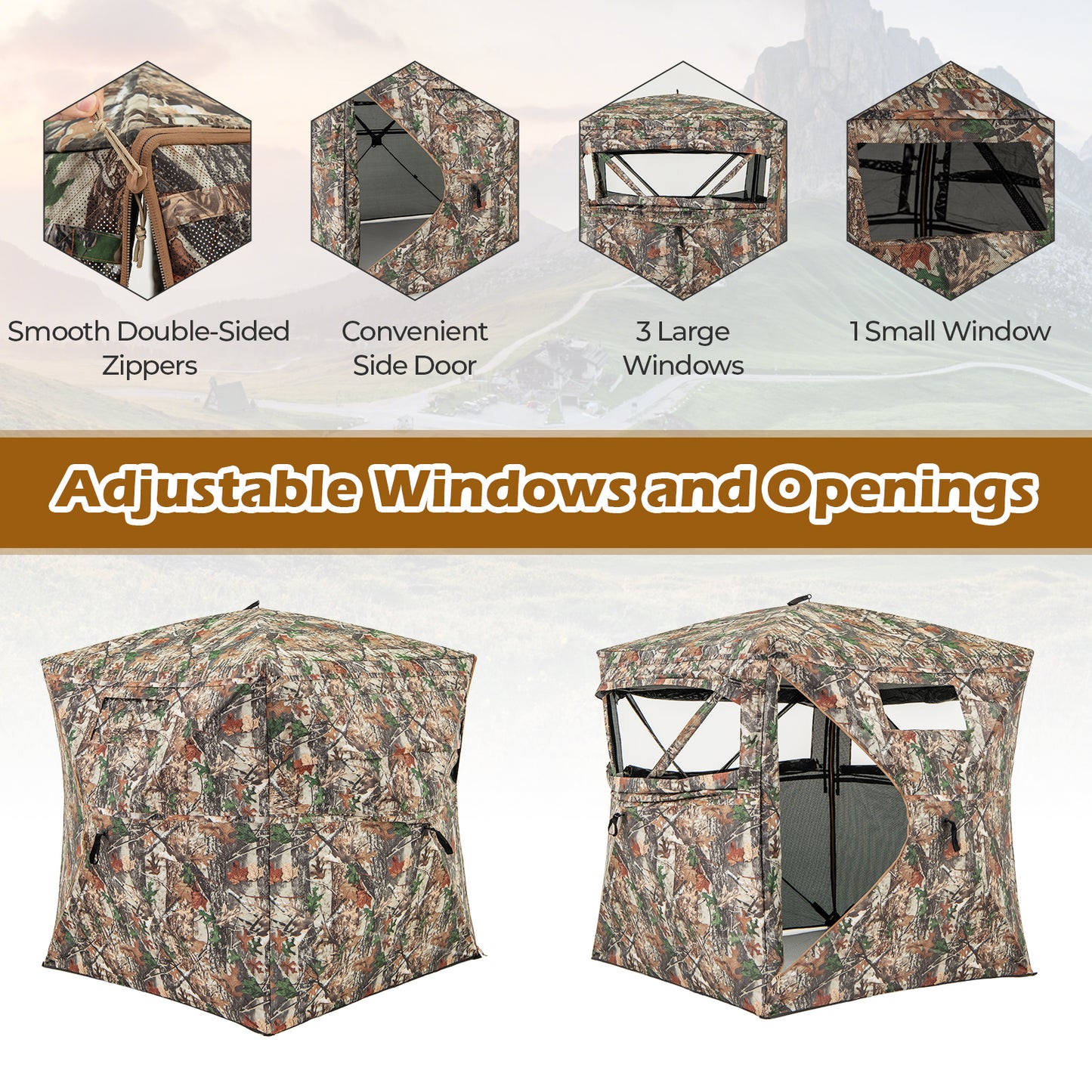 360° One Way See Through Hunting Blind Ground Blind with Portable Carrying Bag, Camouflage Tents at Gallery Canada