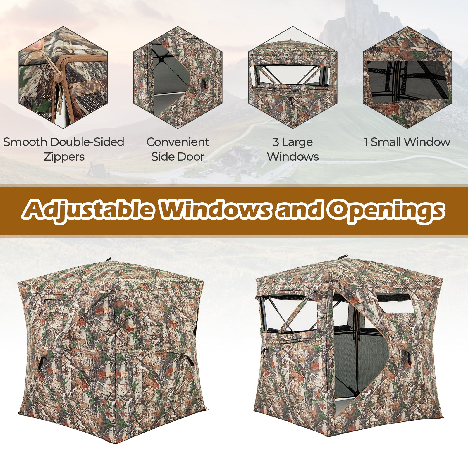 360° One Way See Through Hunting Blind Ground Blind with Portable Carrying Bag, Camouflage Tents at Gallery Canada