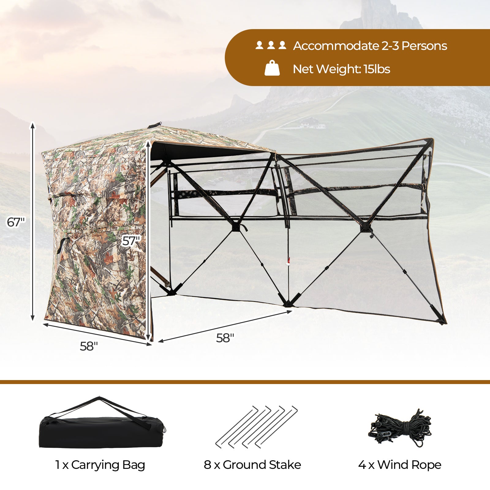 360° One Way See Through Hunting Blind Ground Blind with Portable Carrying Bag, Camouflage Tents at Gallery Canada