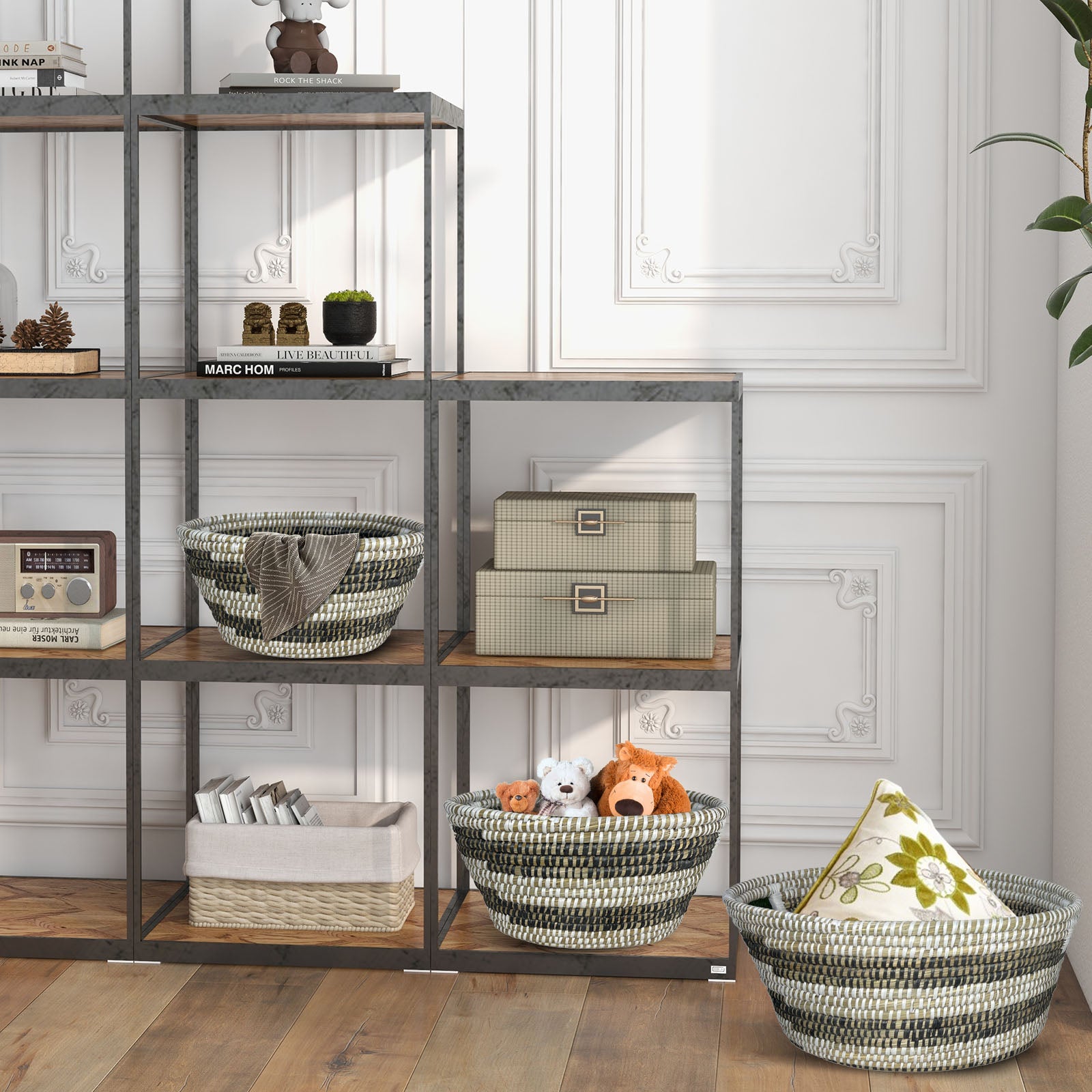 Natural Canes Grass Baskets Stackable Storage Bins Set of 3 with Hollowed Handles Laundry Baskets at Gallery Canada