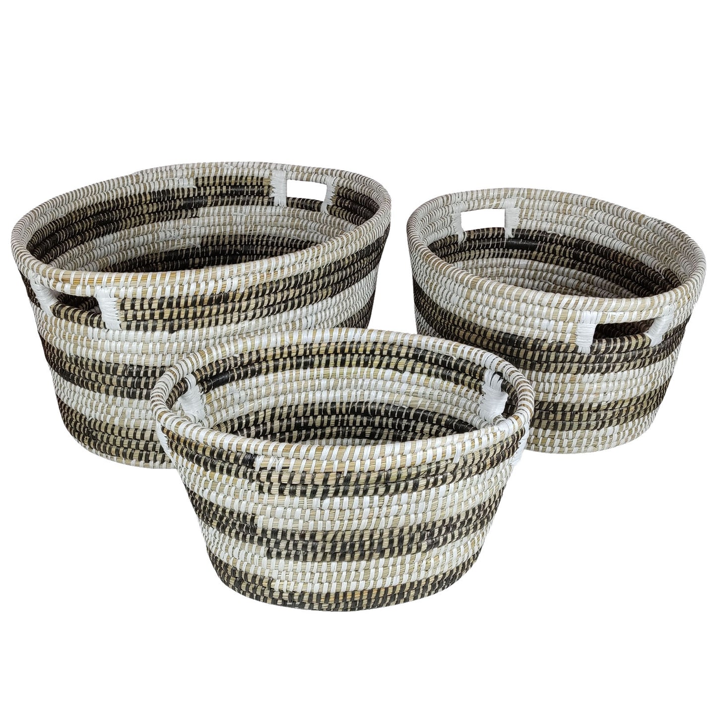 Natural Canes Grass Baskets Stackable Storage Bins Set of 3 with Hollowed Handles Laundry Baskets at Gallery Canada