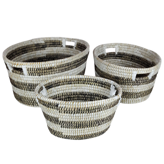 Natural Canes Grass Baskets, Stackable Storage Bins, Set Of 3, Hollowed Handles Laundry Baskets Options at Gallery Canada