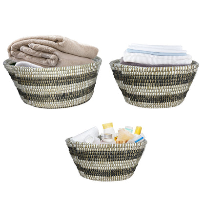 Natural Canes Grass Baskets Stackable Storage Bins Set of 3 with Hollowed Handles Laundry Baskets at Gallery Canada