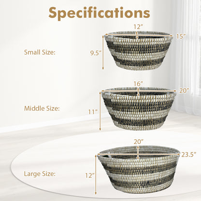 Natural Canes Grass Baskets Stackable Storage Bins Set of 3 with Hollowed Handles Laundry Baskets at Gallery Canada