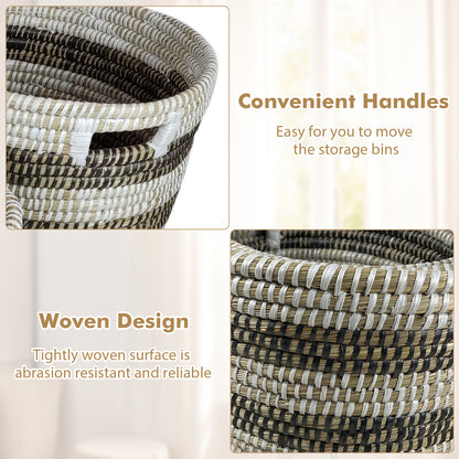 Natural Canes Grass Baskets Stackable Storage Bins Set of 3 with Hollowed Handles Laundry Baskets at Gallery Canada