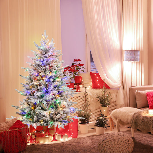 4.5 ft Flocked Christmas Tree, 8 Lighting Modes, Multi-Color LED Lights, Green Christmas Tree Green at Gallery Canada