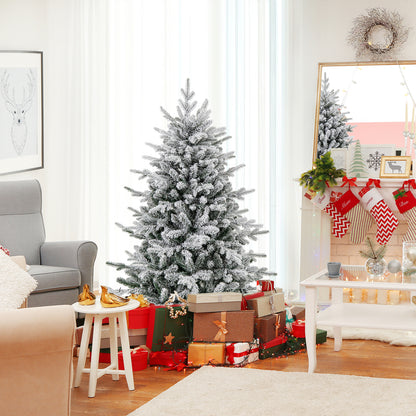4.5 ft Flocked Christmas Tree, 8 Lighting Modes, Multi-Color LED Lights, Green Christmas Tree at Gallery Canada