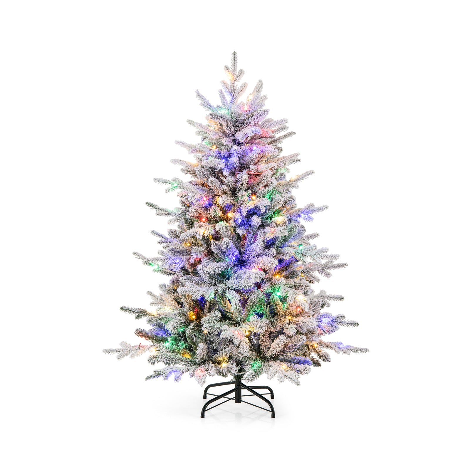 4.5 ft Flocked Christmas Tree, 8 Lighting Modes, Multi-Color LED Lights, Green Christmas Tree at Gallery Canada
