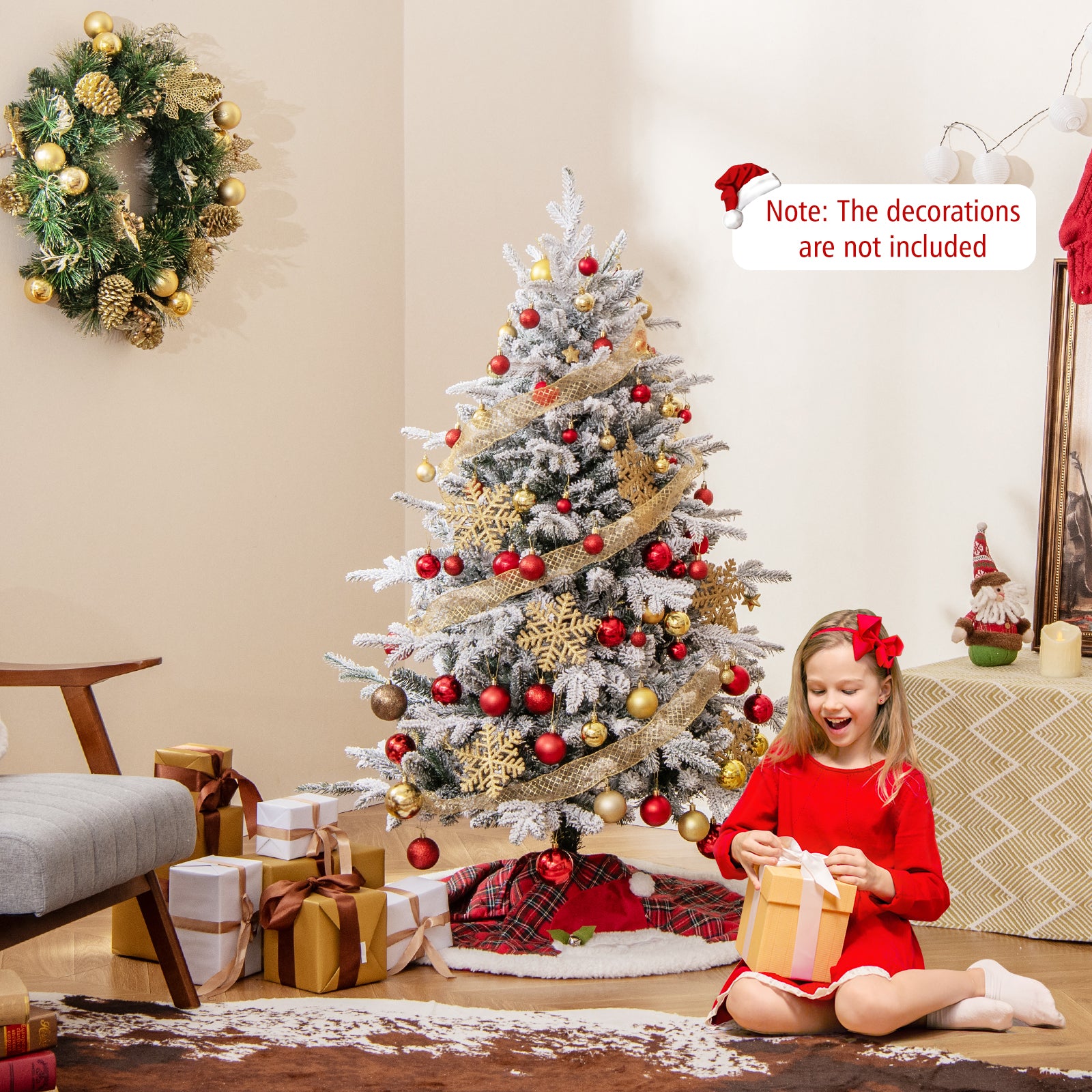 4.5 ft Flocked Christmas Tree, 8 Lighting Modes, Multi-Color LED Lights, Green Christmas Tree at Gallery Canada