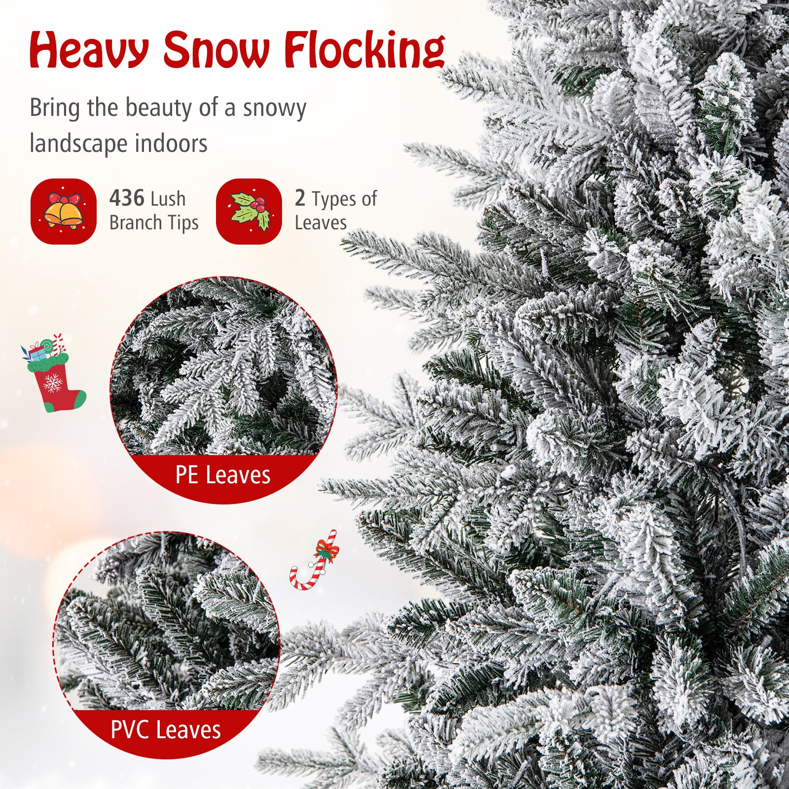 4.5 ft Flocked Christmas Tree, 8 Lighting Modes, Multi-Color LED Lights, Green Christmas Tree at Gallery Canada