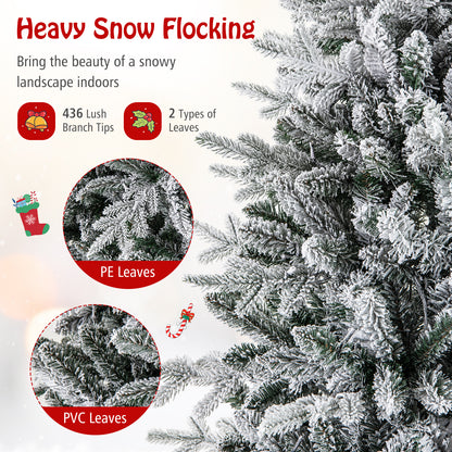 4.5 ft Flocked Christmas Tree, 8 Lighting Modes, Multi-Color LED Lights, Green Christmas Tree at Gallery Canada