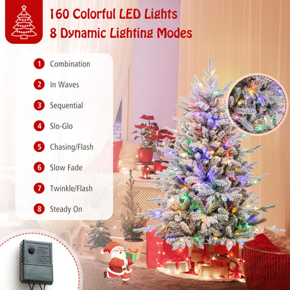 4.5 ft Flocked Christmas Tree, 8 Lighting Modes, Multi-Color LED Lights, Green Christmas Tree at Gallery Canada