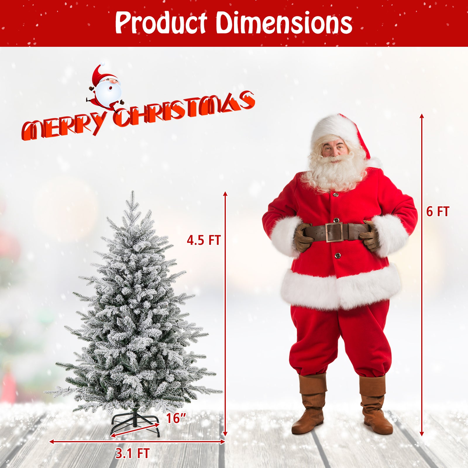 4.5 ft Flocked Christmas Tree, 8 Lighting Modes, Multi-Color LED Lights, Green Christmas Tree at Gallery Canada