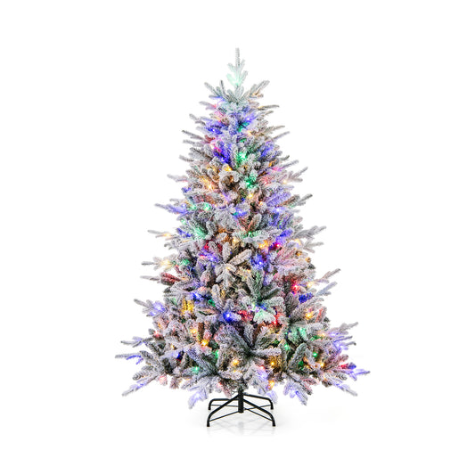 6 Feet Flocked Christmas Tree with 8 Lighting Modes and Multi-Color LED Lights-6 ft, Green Christmas Tree Green at Gallery Canada