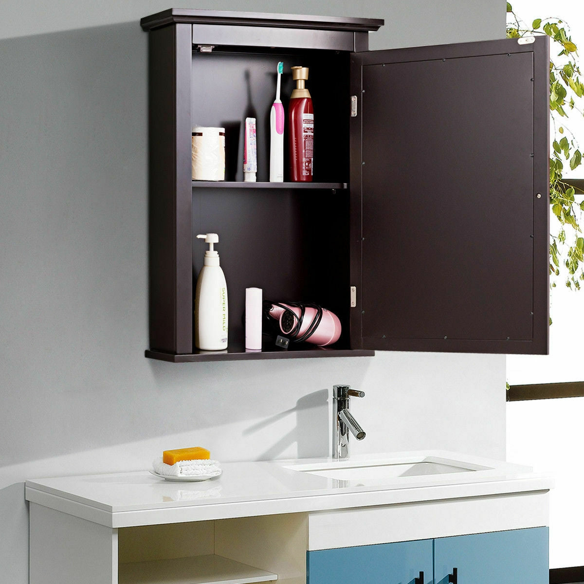 Bathroom Wall Mounted Storage Mirror Medicine Cabinet, Brown Wall Cabinets at Gallery Canada