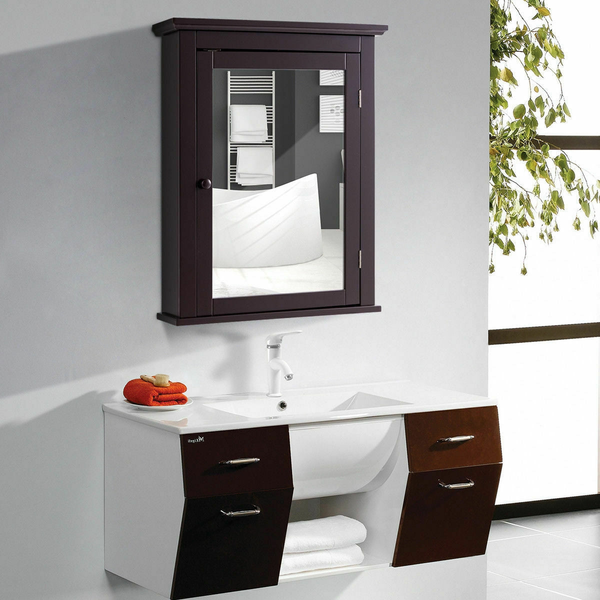 Bathroom Wall Mounted Storage Mirror Medicine Cabinet, Brown Wall Cabinets at Gallery Canada
