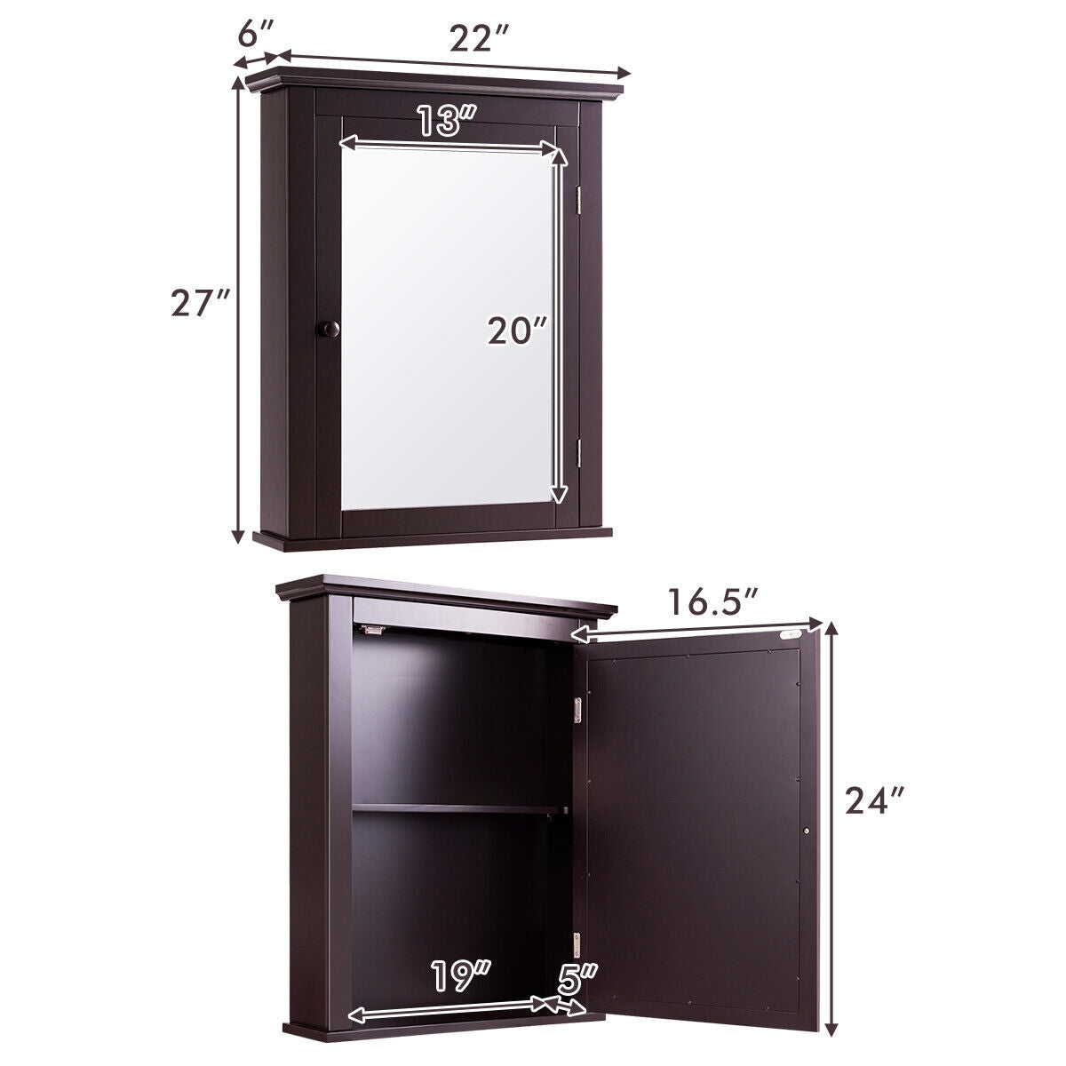 Bathroom Wall Mounted Storage Mirror Medicine Cabinet, Brown Wall Cabinets at Gallery Canada