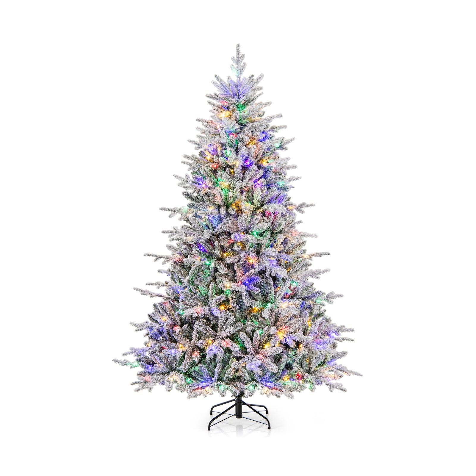 7 Feet Flocked Christmas Tree, 8 Lighting Modes, Multi-Color LED Lights, Green Christmas Tree Green at Gallery Canada