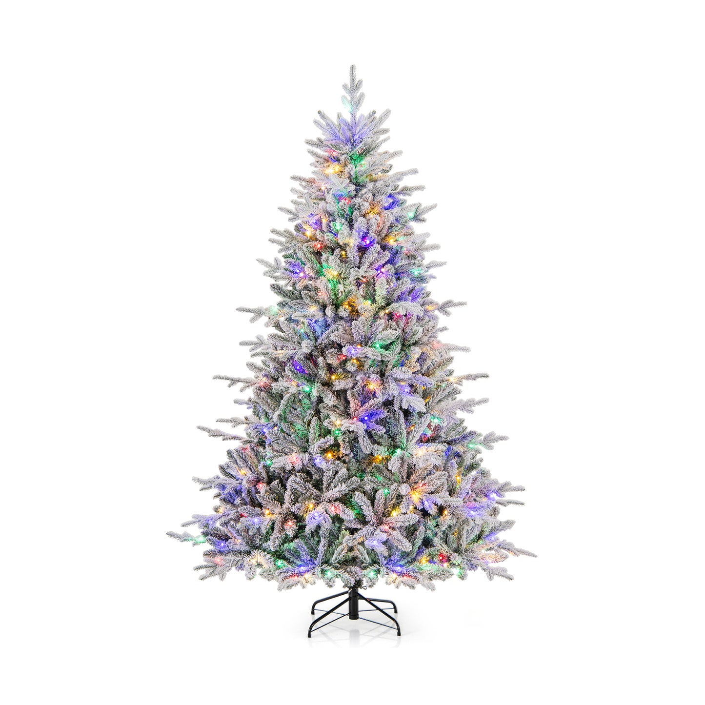 7 Feet Flocked Christmas Tree, 8 Lighting Modes, Multi-Color LED Lights, Green Christmas Tree Green at Gallery Canada