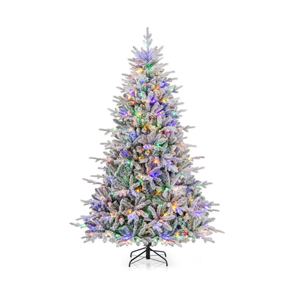 7 Feet Flocked Christmas Tree, 8 Lighting Modes, Multi-Color LED Lights, Green Christmas Tree Green at Gallery Canada
