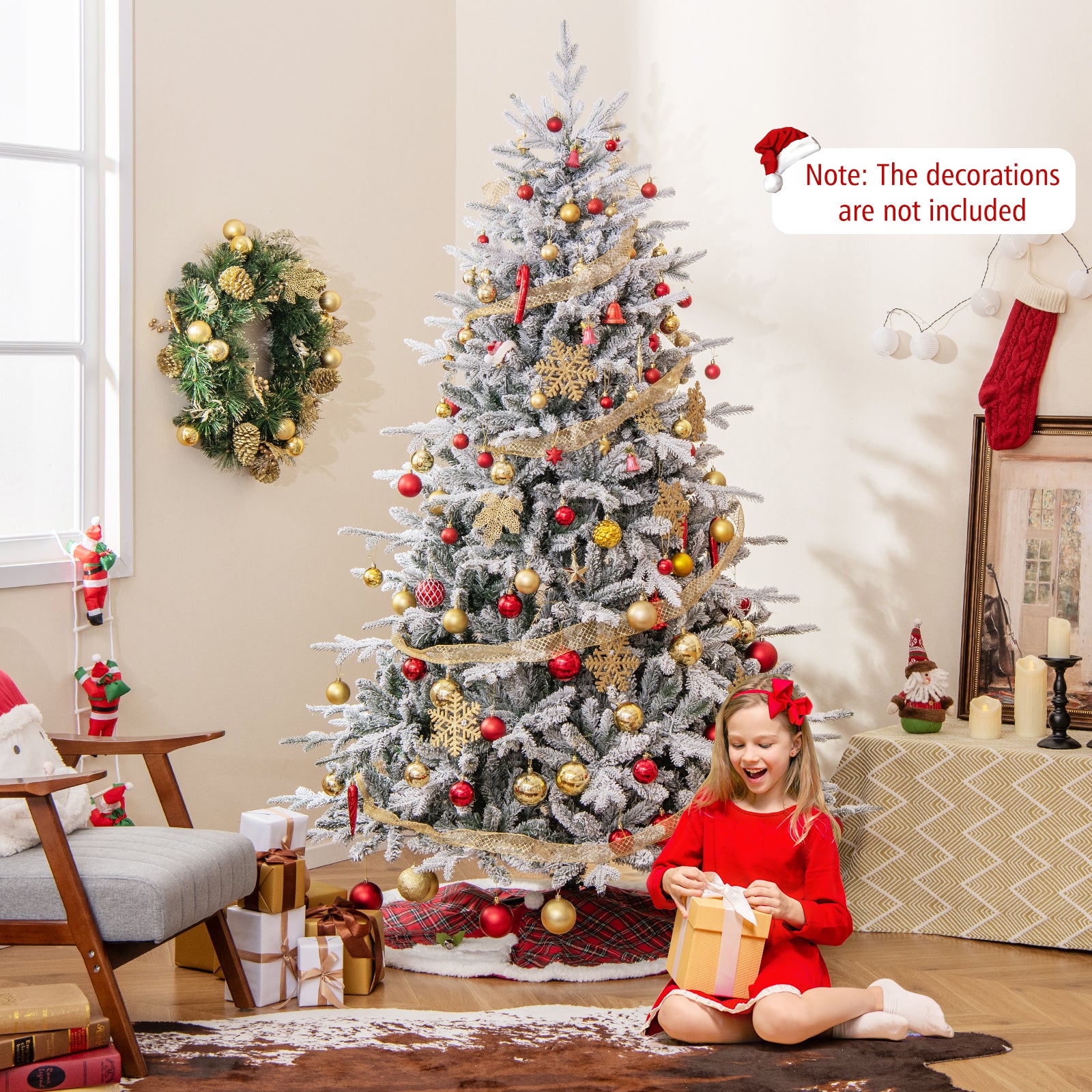 7 Feet Flocked Christmas Tree, 8 Lighting Modes, Multi-Color LED Lights, Green Christmas Tree at Gallery Canada