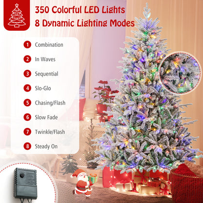 7 Feet Flocked Christmas Tree, 8 Lighting Modes, Multi-Color LED Lights, Green Christmas Tree at Gallery Canada