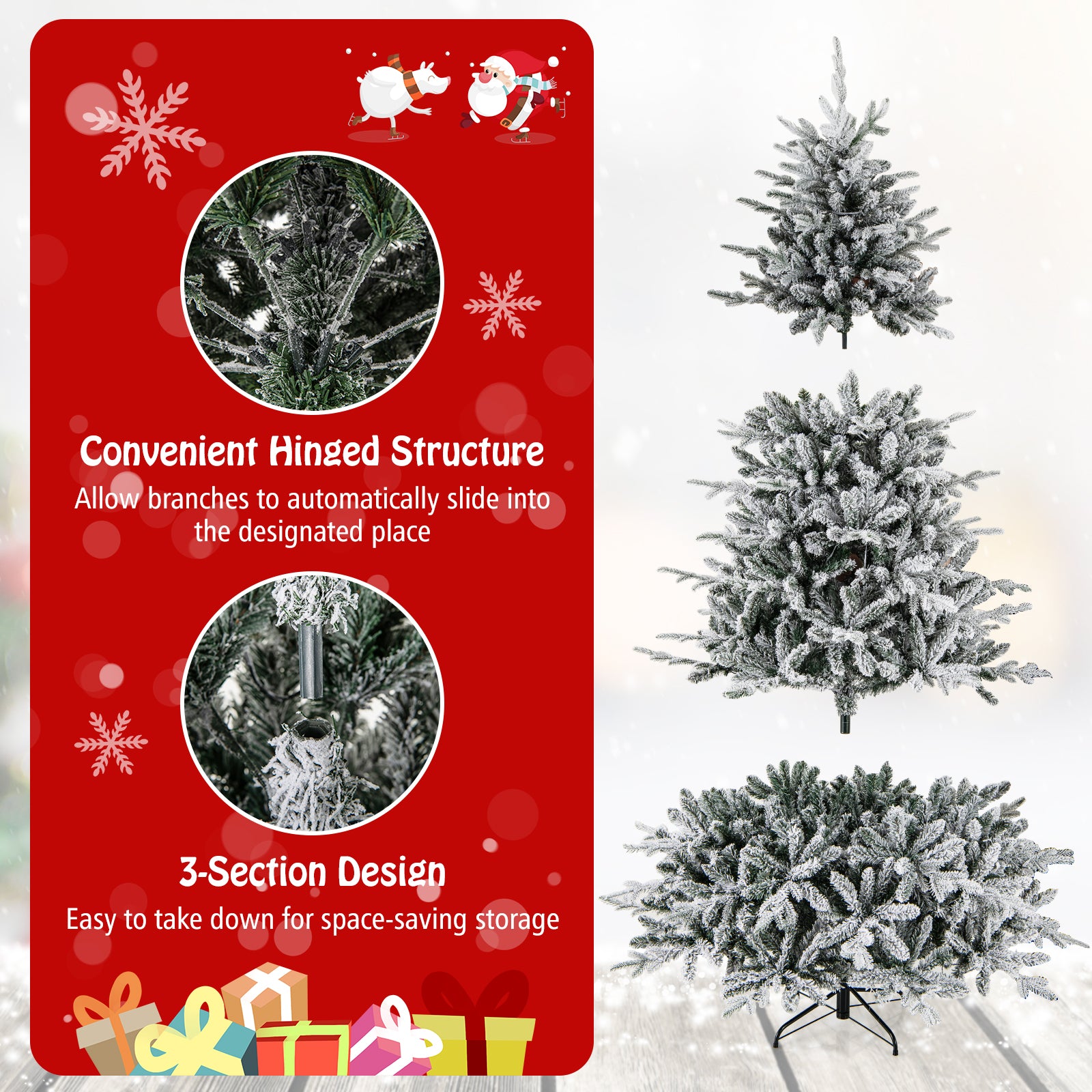 7 Feet Flocked Christmas Tree, 8 Lighting Modes, Multi-Color LED Lights, Green Christmas Tree at Gallery Canada