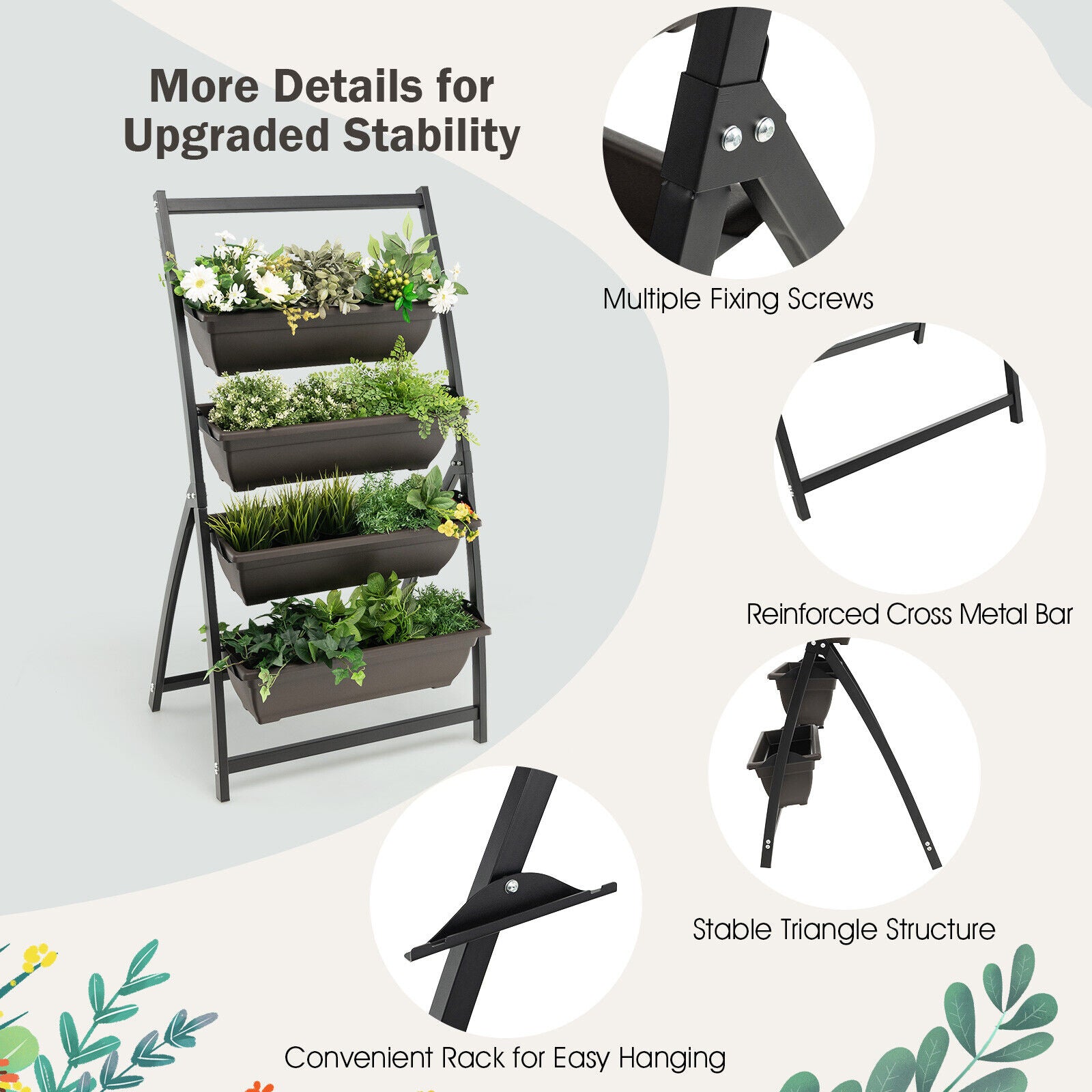 4-Tier Vertical Raised Garden Bed with 4 Containers and Drainage Holes-S, Black Raised Garden Beds at Gallery Canada