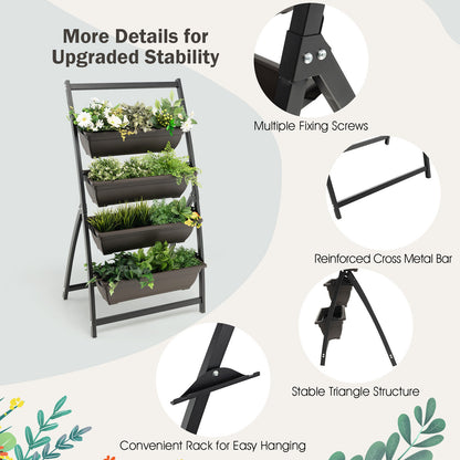 4-Tier Vertical Raised Garden Bed with 4 Containers and Drainage Holes-S, Black Raised Garden Beds at Gallery Canada