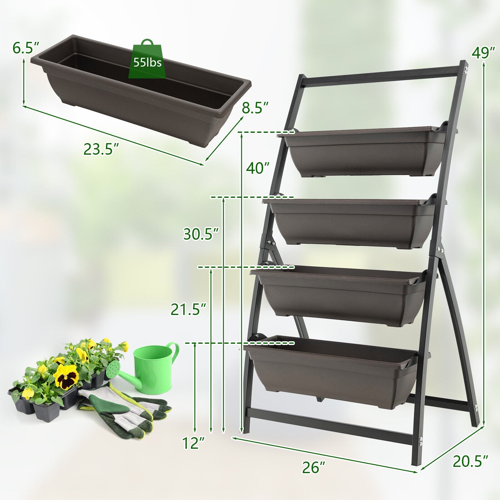 4-Tier Vertical Raised Garden Bed with 4 Containers and Drainage Holes-S, Black Raised Garden Beds at Gallery Canada