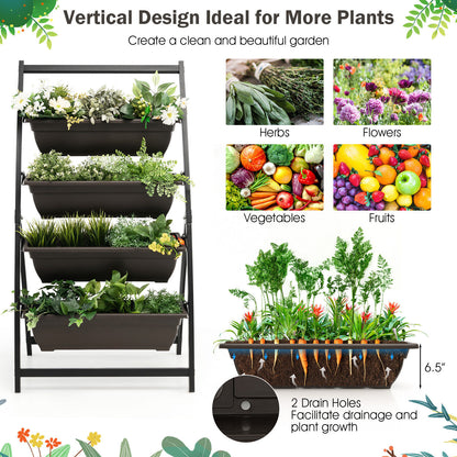 4-Tier Vertical Raised Garden Bed with 4 Containers and Drainage Holes-S, Black Raised Garden Beds at Gallery Canada