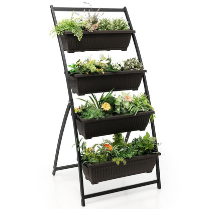 4-Tier Vertical Raised Garden Bed with 4 Containers and Drainage Holes-M, Black Raised Garden Beds at Gallery Canada